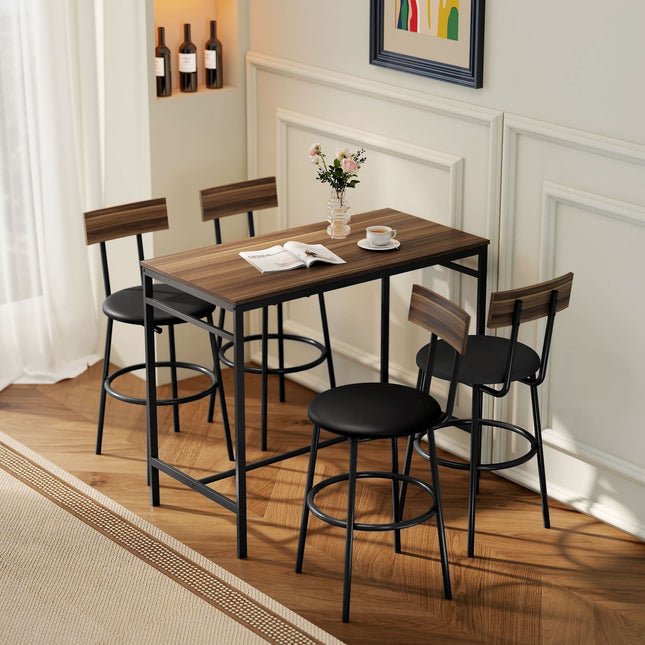 Ensemble de table de bar, 5 pièces, bois et acier, design industriel
