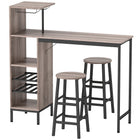 Bartisch-Set, Stauraum, Weinregale, Hocker, Grau