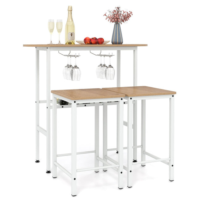 Ensemble de table de bar pour 2 personnes avec porte-verres et porte-bouteilles