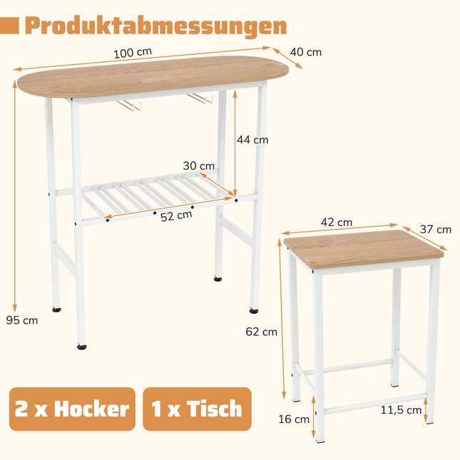Ensemble de table de bar pour 2 personnes avec porte-verres et porte-bouteilles