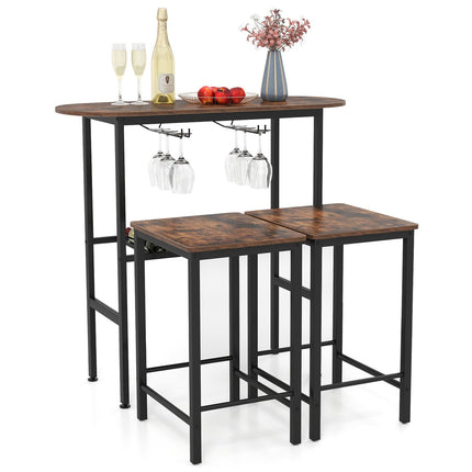 Ensemble de table de bar pour 2 personnes avec porte-verres à vin et support