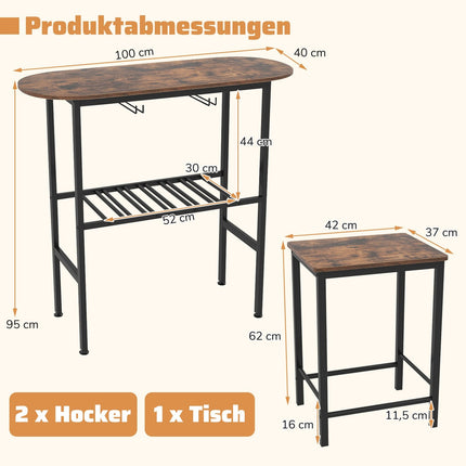 Ensemble de table de bar pour 2 personnes avec porte-verres à vin et support
