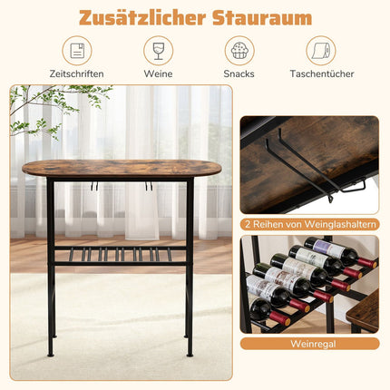 Ensemble de table de bar pour 2 personnes avec porte-verres à vin et support