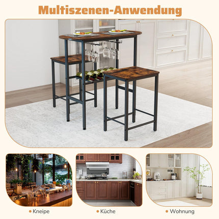 Ensemble de table de bar pour 2 personnes avec porte-verres à vin et support