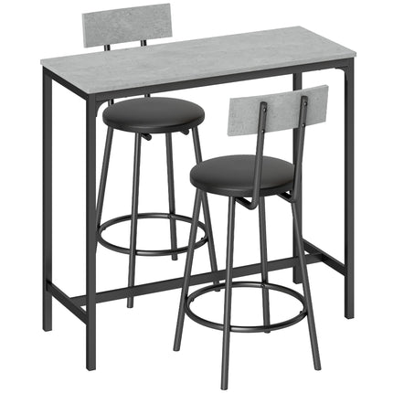Bartisch-Set mit 2 grauen Hockern aus PU-Leder, platzsparend