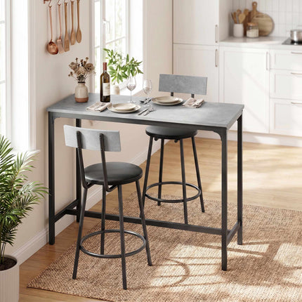 Bartisch-Set mit 2 grauen Hockern aus PU-Leder, platzsparend