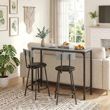 Bartisch-Set mit 2 grauen Hockern aus PU-Leder, platzsparend
