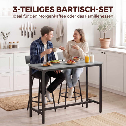 Bartisch-Set mit 2 grauen Hockern aus PU-Leder, platzsparend