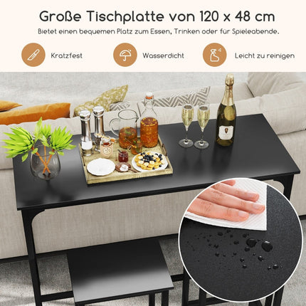 Ensemble table de bar avec 2 tabourets, style industriel, noir