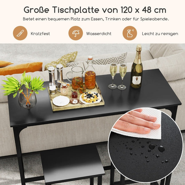 Ensemble table de bar avec 2 tabourets, style industriel, noir