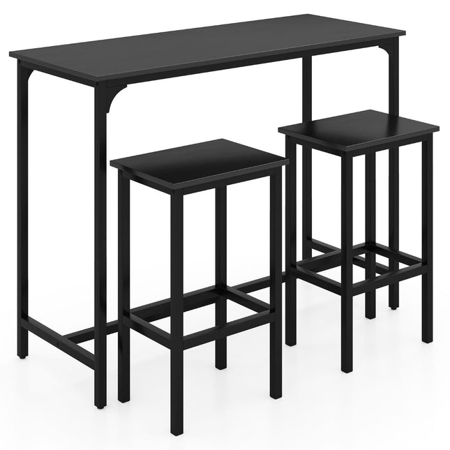 Ensemble table de bar avec 2 tabourets, style industriel, noir