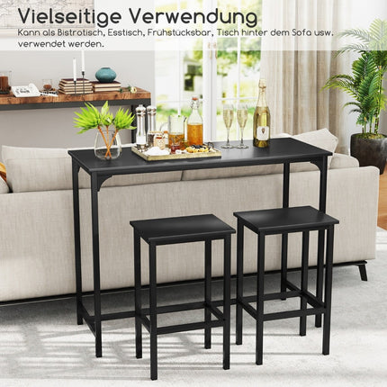 Ensemble table de bar avec 2 tabourets, style industriel, noir