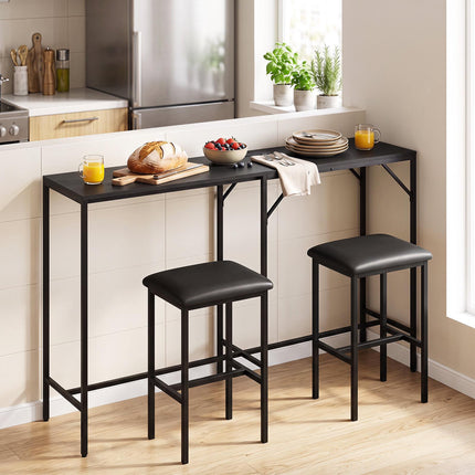 Ensemble table de bar avec 2 tabourets, prise électrique intégrée, noir