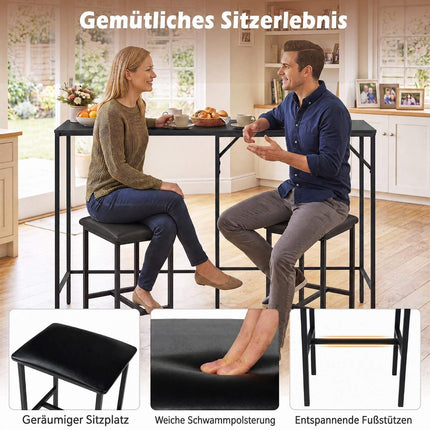 Ensemble table de bar avec 2 tabourets, prise électrique intégrée, noir