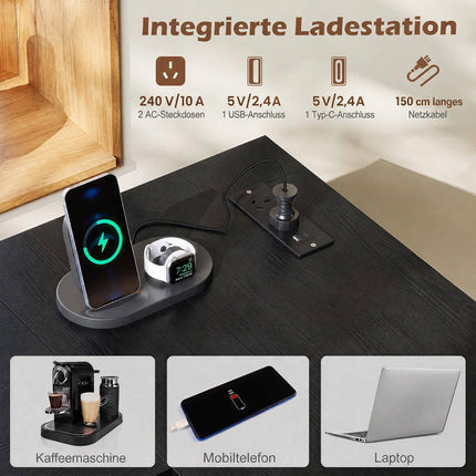 Ensemble table de bar avec 2 tabourets, prise électrique intégrée, noir