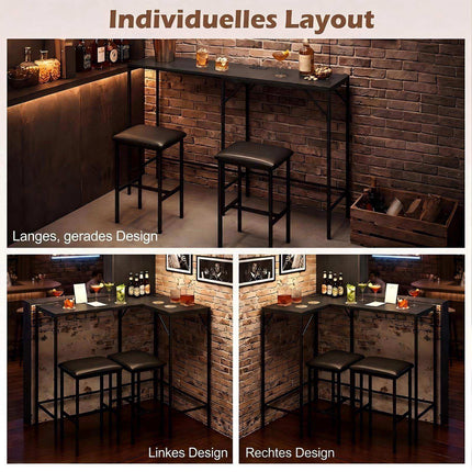 Ensemble table de bar avec 2 tabourets, prise électrique intégrée, noir