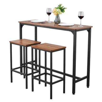 Bar Table Set with 2 Stools, Rustic Brown, 47-Inch