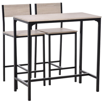 3-teiliges Bartisch-Set mit zwei Stühlen, naturfarbenes MDF