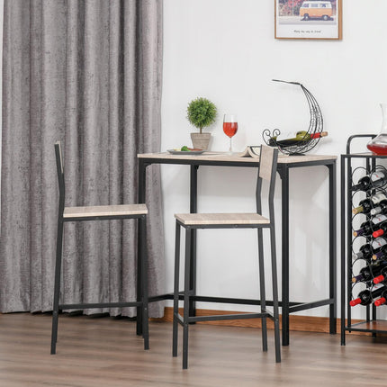 3-teiliges Bartisch-Set mit zwei Stühlen, naturfarbenes MDF