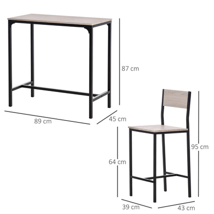 3-teiliges Bartisch-Set mit zwei Stühlen, naturfarbenes MDF