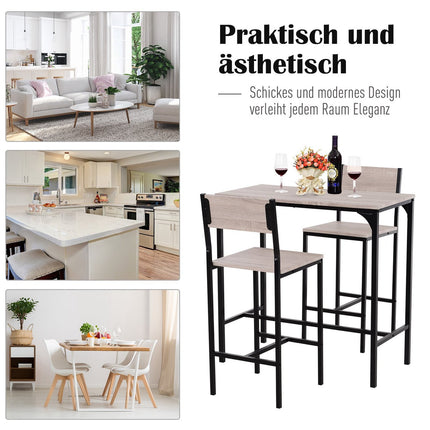 3-teiliges Bartisch-Set mit zwei Stühlen, naturfarbenes MDF