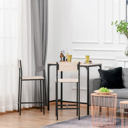 3-teiliges Bartisch-Set mit zwei Stühlen, naturfarbenes MDF