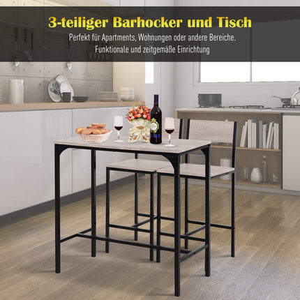 3-teiliges Bartisch-Set mit zwei Stühlen, naturfarbenes MDF