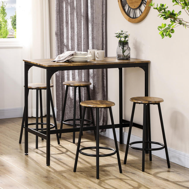 Industrielles Bartisch-Set mit 4 Hockern, Rustikales Braun