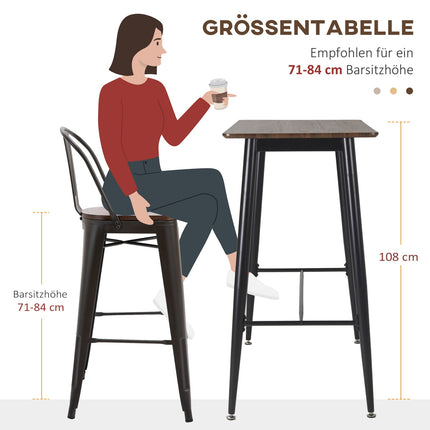 Industrieller Bartisch mit Metallgestell - Nussbaum, 118x58x108cm