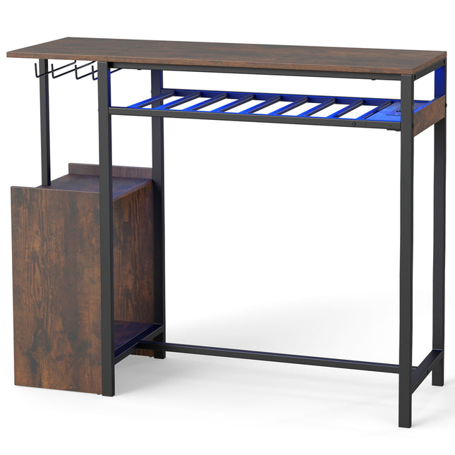Table de bar avec éclairage RGB, porte-bouteilles, porte-verres, USB-C