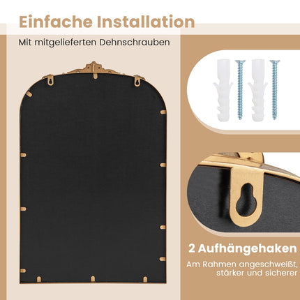 Miroir mural baroque doré, 76 x 51 cm, style arche vintage