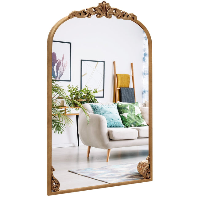 Miroir mural baroque, cadre en métal doré, 90 x 61 cm
