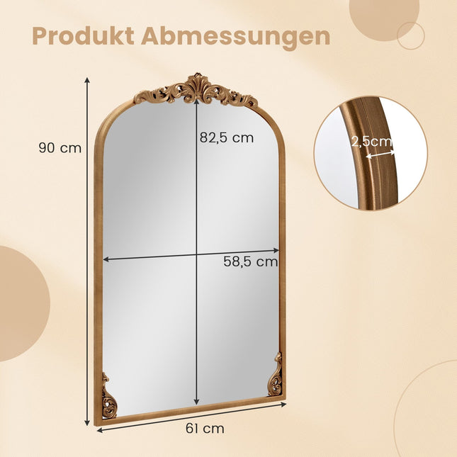 Miroir mural baroque, cadre en métal doré, 90 x 61 cm