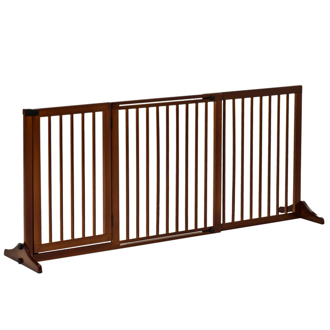 Barrier Barrière Autoportante Pour Chien Avec Porte, Barrière De Protection En Bois, Marron, 113-166X36X71 Cm