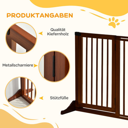 Barrier Barrière Autoportante Pour Chien Avec Porte, Barrière De Protection En Bois, Marron, 113-166X36X71 Cm