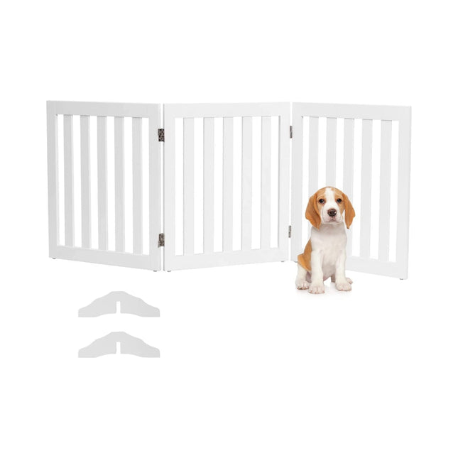 Barrière pour chiens, hauteur 60 cm, barrière de protection en bois, pliable, 3 panneaux, blanc