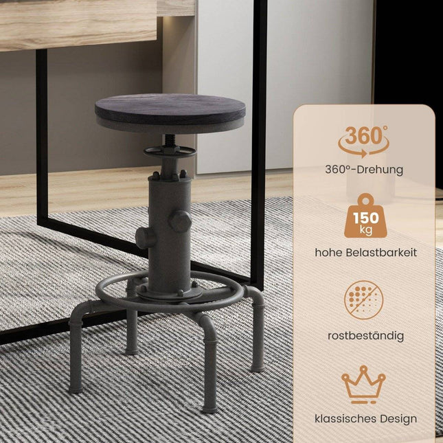 Tabouret de bar réglable en hauteur 59,5-75 cm, chaise de bar en bois et métal