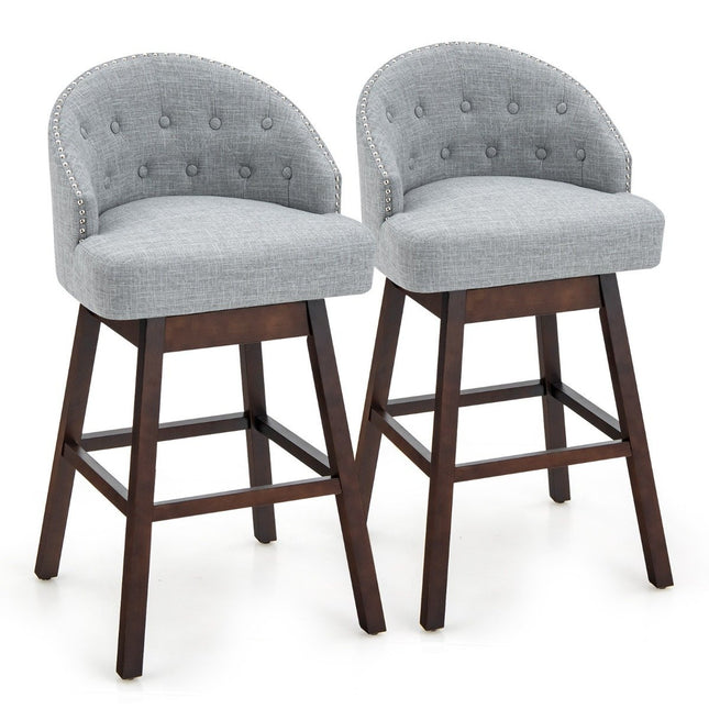 Lot de 2 tabourets de bar, chaise de bar, rotatif à 360°, tabouret de cuisine avec dossier et repose-pieds, 55 x 53 x 105 cm, gris + marron
