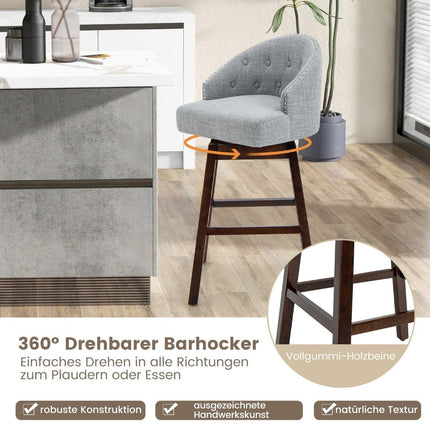 Barhocker 2er Set, Barstuhl, 360° drehbar, Küchenhocker mit Rückenlehne und Fußstütze, 55 x 53 x 105 cm, Grau + Braun