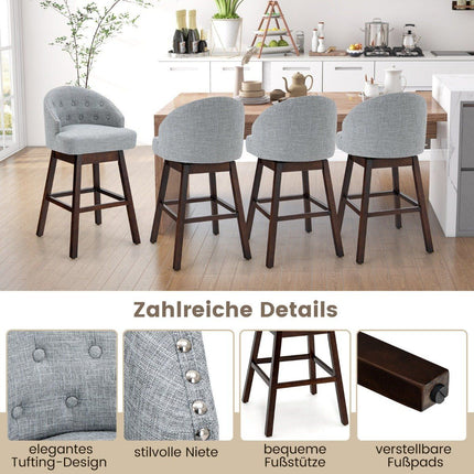 Barhocker 2er Set, Barstuhl, 360° drehbar, Küchenhocker mit Rückenlehne und Fußstütze, 55 x 53 x 105 cm, Grau + Braun