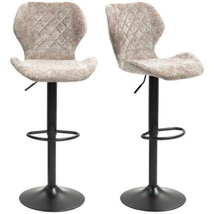 Verstellbare Barhocker aus braunem Chenille, um 360° drehbar, 2er-Set