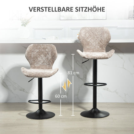 Verstellbare Barhocker aus braunem Chenille, um 360° drehbar, 2er-Set