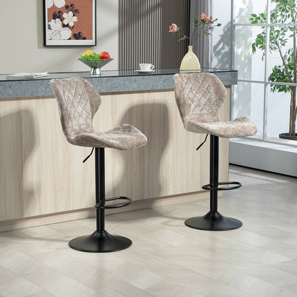 Verstellbare Barhocker aus braunem Chenille, um 360° drehbar, 2er-Set