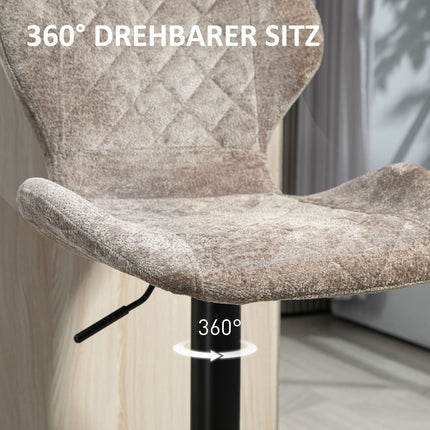 Verstellbare Barhocker aus braunem Chenille, um 360° drehbar, 2er-Set