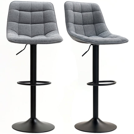 Lot de 2 tabourets de bar, chaise de bar rembourrée avec dossier, structure en acier, aspect chenille, chaises de cuisine réglables en hauteur avec repose-pieds, rotatifs à 360°, tabouret de comptoir pour cuisine, salon, gris foncé