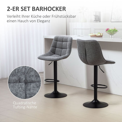 Lot de 2 tabourets de bar, chaise de bar rembourrée avec dossier, structure en acier, aspect chenille, chaises de cuisine réglables en hauteur avec repose-pieds, rotatifs à 360°, tabouret de comptoir pour cuisine, salon, gris foncé