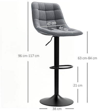 Lot de 2 tabourets de bar, chaise de bar rembourrée avec dossier, structure en acier, aspect chenille, chaises de cuisine réglables en hauteur avec repose-pieds, rotatifs à 360°, tabouret de comptoir pour cuisine, salon, gris foncé