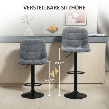 Lot de 2 tabourets de bar, chaise de bar rembourrée avec dossier, structure en acier, aspect chenille, chaises de cuisine réglables en hauteur avec repose-pieds, rotatifs à 360°, tabouret de comptoir pour cuisine, salon, gris foncé