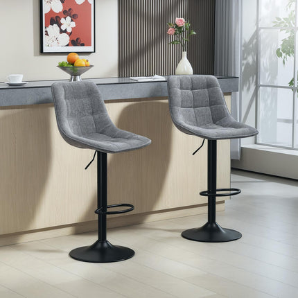 Lot de 2 tabourets de bar, chaise de bar rembourrée avec dossier, structure en acier, aspect chenille, chaises de cuisine réglables en hauteur avec repose-pieds, rotatifs à 360°, tabouret de comptoir pour cuisine, salon, gris foncé