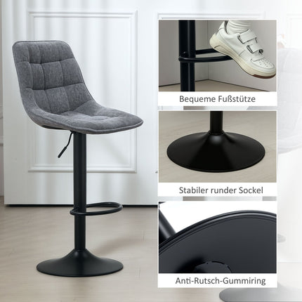 Lot de 2 tabourets de bar, chaise de bar rembourrée avec dossier, structure en acier, aspect chenille, chaises de cuisine réglables en hauteur avec repose-pieds, rotatifs à 360°, tabouret de comptoir pour cuisine, salon, gris foncé